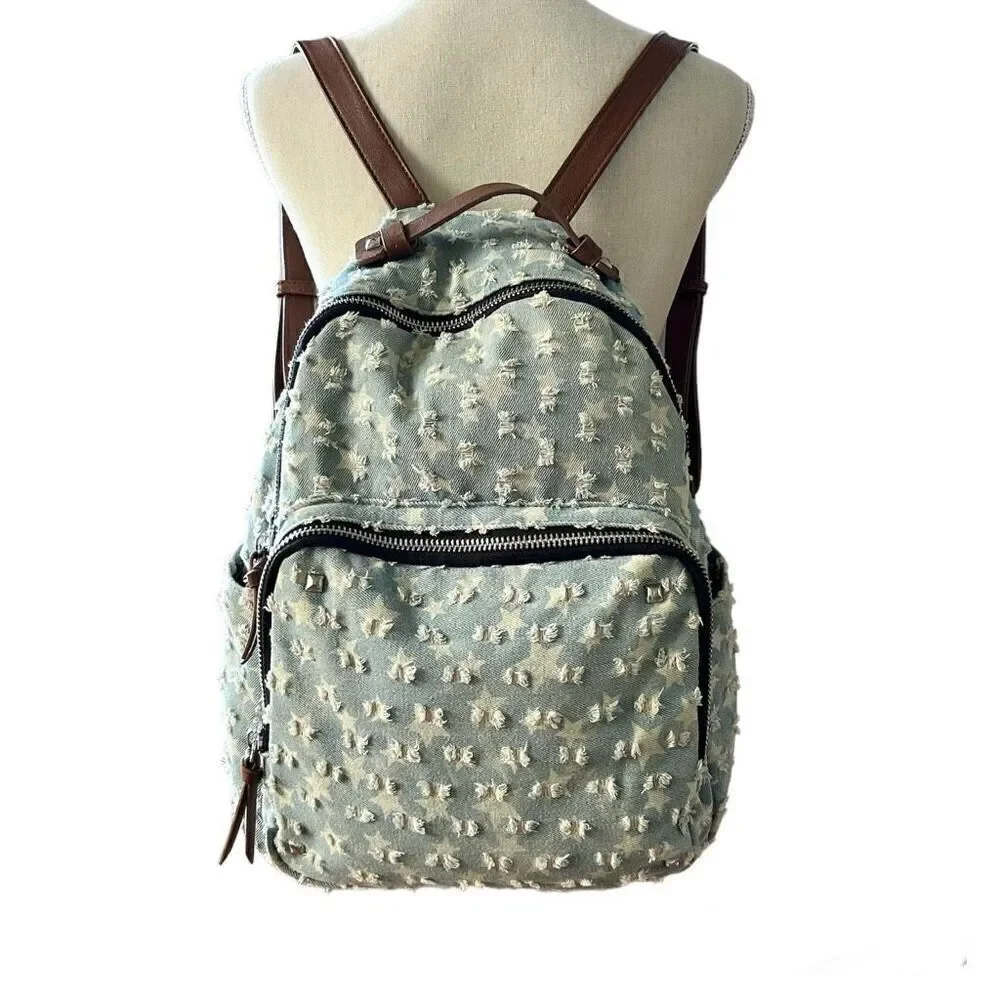 Distressed Denim Stars Backpack MMS Design Studios